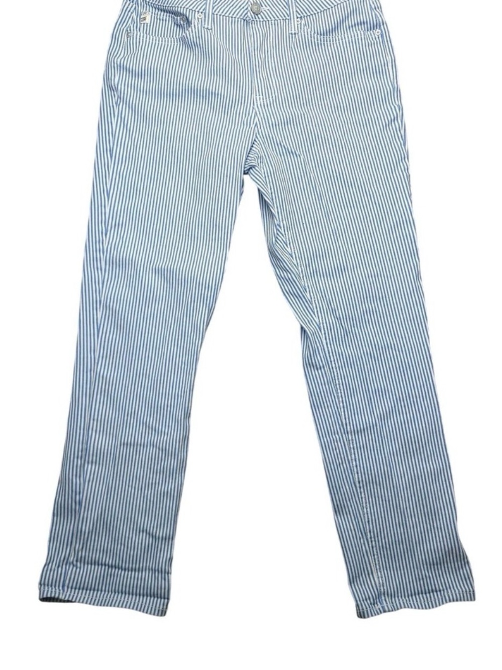 Seven7 Women’s Blue & White Pinstripe Straight Jeans (Stretchy material)